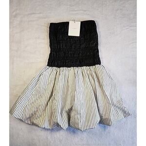 Nwt Dissh Black And Striped Strapless Bubble Silk Skirt Mini Dress size 6